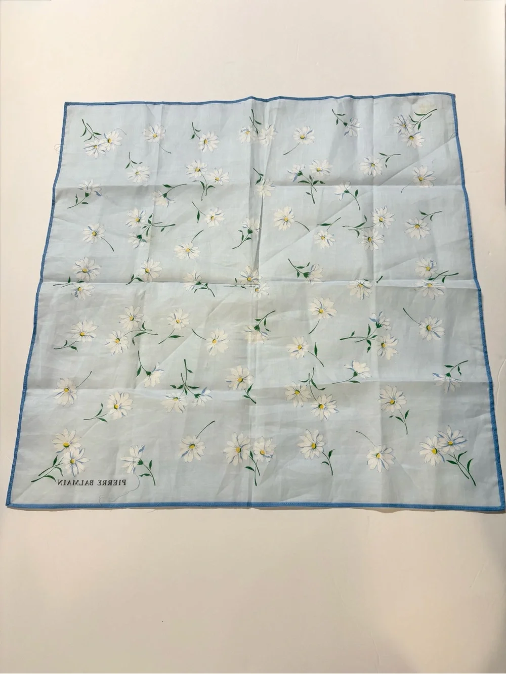 Pierre Balmain Light Blue Floral Scarf with White Daisies
